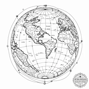 Tattoo sketch, universal algorithm globe, a s... - эскиз тату (№1752350700_0, 12.07.2025 20:05) — tattoo-photo.ru
