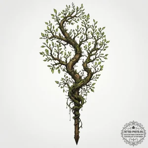 Tattoo sketch, urban druid's staff, a gnarled... - эскиз тату (№1752351465_0, 12.07.2025 20:17) — tattoo-photo.ru