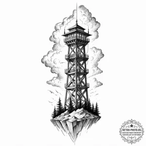 Tattoo sketch, uplink tower to the subconscio... - эскиз тату (№1752351634_0, 12.07.2025 20:20) — tattoo-photo.ru