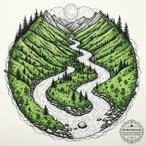 Tattoo sketch, verdant valley, veins of light... - эскиз тату (№1752352398_0, 12.07.2025 20:33) — tattoo-photo.ru