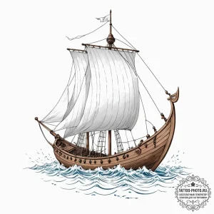 Tattoo sketch, viking ship, data sails, a tra... - эскиз тату (№1752352988_0, 12.07.2025 20:43) — tattoo-photo.ru