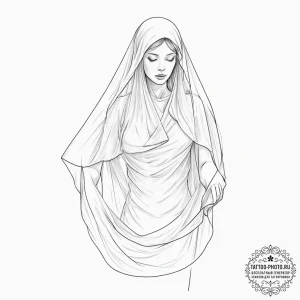 Tattoo sketch, veil of vulnerable code, a del... - эскиз тату (№1752353157_0, 12.07.2025 20:45) — tattoo-photo.ru
