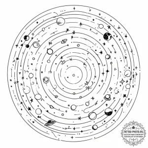Tattoo sketch, vinyl record, cosmic grooves,... - эскиз тату (№1752353330_0, 12.07.2025 20:48) — tattoo-photo.ru