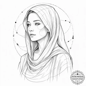 Tattoo sketch, veiled oracle, digital whisper... - эскиз тату (№1752354005_0, 12.07.2025 21:00) — tattoo-photo.ru