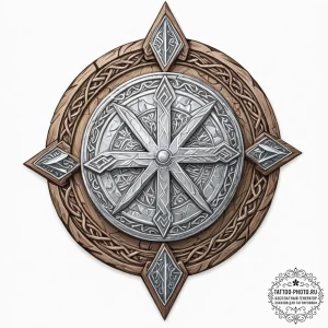 Tattoo sketch, viking shield, holographic run... - эскиз тату (№1752354175_0, 12.07.2025 21:02) — tattoo-photo.ru