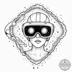 Tattoo sketch, virtual reality headset, cosmi... - эскиз тату (№1752354260_0, 12.07.2025 21:04) — tattoo-photo.ru