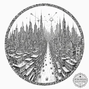 Tattoo sketch, vignette of vanishing city, a... - эскиз тату (№1752354683_0, 12.07.2025 21:11) — tattoo-photo.ru