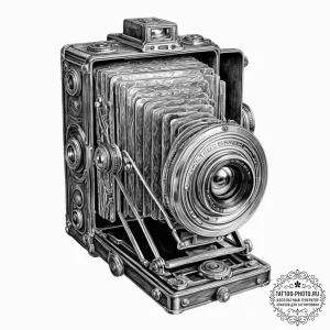Tattoo sketch, vintage camera, holographic ca... - эскиз тату (№1752355865_0, 12.07.2025 21:31) — tattoo-photo.ru