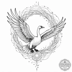 Tattoo sketch, winged wanderer, quantum feath... - эскиз тату (№1752356797_0, 12.07.2025 21:46) — tattoo-photo.ru