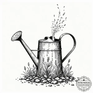 Tattoo sketch, watering can of wisdom (data s... - эскиз тату (№1752357472_0, 12.07.2025 21:57) — tattoo-photo.ru