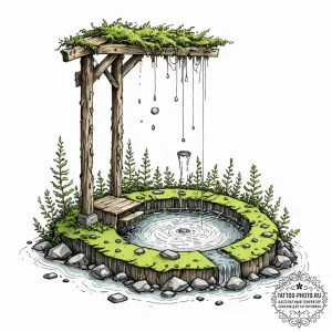 Tattoo sketch, wishing well of wi-fi signals,... - эскиз тату (№1752357726_0, 12.07.2025 22:02) — tattoo-photo.ru