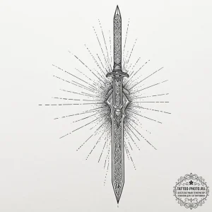 Tattoo sketch, warrior's blade, code-etched,... - эскиз тату (№1752357812_0, 12.07.2025 22:03) — tattoo-photo.ru
