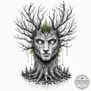 Tattoo sketch, woodland guardian, circuit bar... - эскиз тату (№1752358404_0, 12.07.2025 22:13) — tattoo-photo.ru