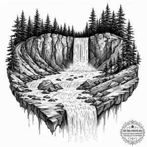 Tattoo sketch, whispering waterfall of time,... - эскиз тату (№1752359338_0, 12.07.2025 22:28) — tattoo-photo.ru