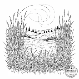 Tattoo sketch, wind-swept grass, data ripples... - эскиз тату (№1752359768_0, 12.07.2025 22:36) — tattoo-photo.ru