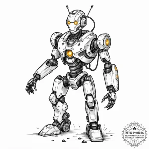 Tattoo sketch, wounded robot, healing energy,... - эскиз тату (№1752360474_0, 12.07.2025 22:47) — tattoo-photo.ru