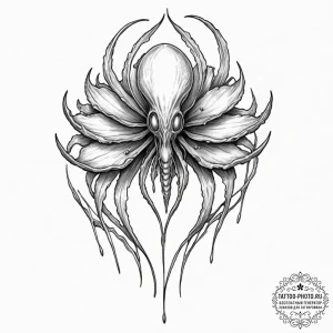 Tattoo sketch, xenobiotic seed pod, blooming... - эскиз тату (№1752361257_0, 12.07.2025 23:00) — tattoo-photo.ru