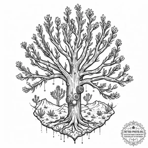 Tattoo sketch, xerophyte bloom, digital roots... - эскиз тату (№1752362464_0, 12.07.2025 23:21) — tattoo-photo.ru