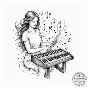 Tattoo sketch, xylophone spirit guide, an eth... - эскиз тату (№1752363820_0, 12.07.2025 23:43) — tattoo-photo.ru