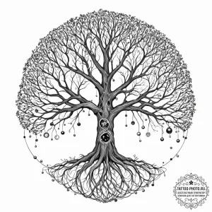 Tattoo sketch, yggdrasil's yield of data, a m... - эскиз тату (№1752364751_0, 12.07.2025 23:59) — tattoo-photo.ru
