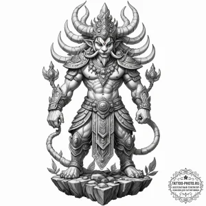 Tattoo sketch, yaksha guardian, digital armor... - эскиз тату (№1752365343_0, 13.07.2025 00:09) — tattoo-photo.ru