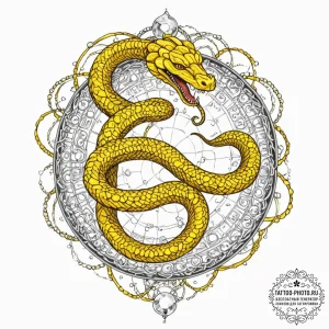 Tattoo sketch, yellow serpent, code scales, a... - эскиз тату (№1752366776_0, 13.07.2025 00:32) — tattoo-photo.ru