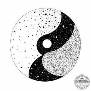 Tattoo sketch, yin-yang of day and night (dig... - эскиз тату (№1752366947_0, 13.07.2025 00:35) — tattoo-photo.ru