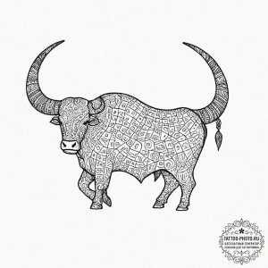 Tattoo sketch, yak horn, data carved, a singl... - эскиз тату (№1752367871_0, 13.07.2025 00:51) — tattoo-photo.ru