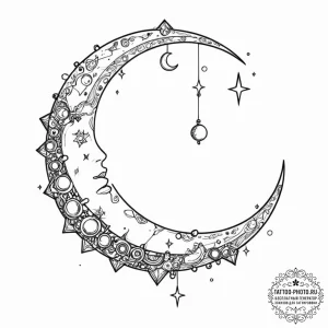 Tattoo sketch, young moon, cybernetic cradle,... - эскиз тату (№1752368036_0, 13.07.2025 00:53) — tattoo-photo.ru