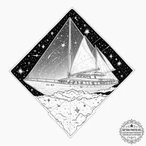Tattoo sketch, yacht deck, holographic stars,... - эскиз тату (№1752368120_0, 13.07.2025 00:55) — tattoo-photo.ru