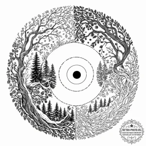 Tattoo sketch, yin-yang of code and nature, a... - эскиз тату (№1752368455_0, 13.07.2025 01:00) — tattoo-photo.ru