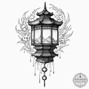 Tattoo sketch, yōkai's lantern, glitching lig... - эскиз тату (№1752368621_0, 13.07.2025 01:03) — tattoo-photo.ru
