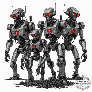 Tattoo sketch, zombie robot uprising (digital... - эскиз тату (№1752368959_0, 13.07.2025 01:09) — tattoo-photo.ru