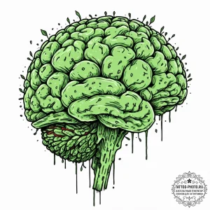 Tattoo sketch, zombie pixelated brain, a styl... - эскиз тату (№1752369380_0, 13.07.2025 01:16) — tattoo-photo.ru