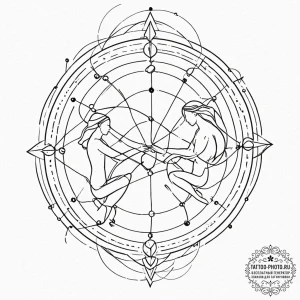 Tattoo sketch, zodiac sign, quantum entangled... - эскиз тату (№1752369560_0, 13.07.2025 01:19) — tattoo-photo.ru