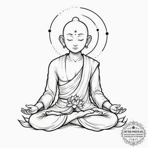 Tattoo sketch, zen robot monk, a serene, mini... - эскиз тату (№1752369645_0, 13.07.2025 01:20) — tattoo-photo.ru