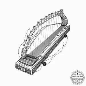 Tattoo sketch, zither of zestful energy, a be... - эскиз тату (№1752369813_0, 13.07.2025 01:23) — tattoo-photo.ru