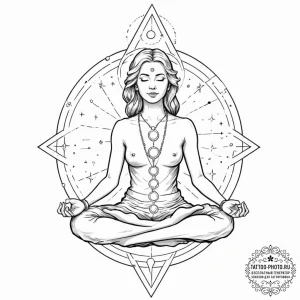 Tattoo sketch, zenith meditator, cosmic conne... - эскиз тату (№1752370665_0, 13.07.2025 01:37) — tattoo-photo.ru