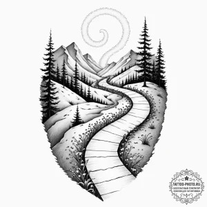 Tattoo sketch, zigzag path to the unknown, a... - эскиз тату (№1752370836_0, 13.07.2025 01:40) — tattoo-photo.ru