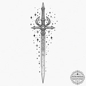Tattoo sketch, zodiac sword, cosmic blade, a... - эскиз тату (№1752371676_0, 13.07.2025 01:54) — tattoo-photo.ru
