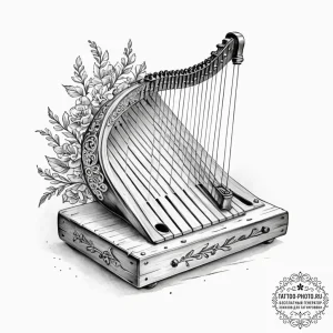 Tattoo sketch, zither's echo, memory strings,... - эскиз тату (№1752372038_0, 13.07.2025 02:00) — tattoo-photo.ru
