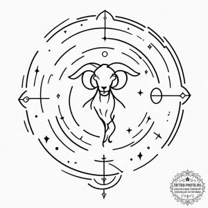 Tattoo sketch, zodiac glyph, ethereal glow, a... - эскиз тату (№1752372131_0, 13.07.2025 02:02) — tattoo-photo.ru