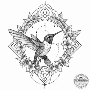 Tattoo sketch, hummingbird, nectar of code, a... - эскиз тату (№1752374422_0, 13.07.2025 02:40) — tattoo-photo.ru