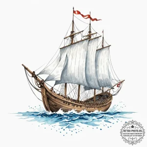 Tattoo sketch, viking ship, data sails, a tra... - эскиз тату (№1752374844_0, 13.07.2025 02:47) — tattoo-photo.ru