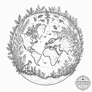 Tattoo sketch, evolving ecosystem globe, a tr... - эскиз тату (№1752375858_0, 13.07.2025 03:04) — tattoo-photo.ru