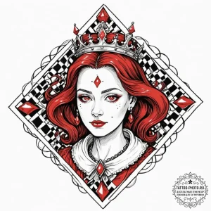 Tattoo sketch, red queen's chessboard (algori... - эскиз тату (№1752376114_0, 13.07.2025 03:08) — tattoo-photo.ru