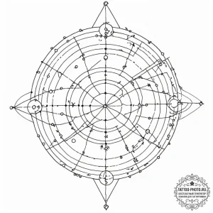 Tattoo sketch, celestial cartographer: an old... - эскиз тату (№1752376536_0, 13.07.2025 03:15) — tattoo-photo.ru
