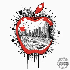 Tattoo sketch, an ai-generated apple, glitchi... - эскиз тату (№1752376790_0, 13.07.2025 03:19) — tattoo-photo.ru