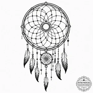 Tattoo sketch, shaman's digital dreamcatcher,... - эскиз тату (№1752377043_0, 13.07.2025 03:24) — tattoo-photo.ru