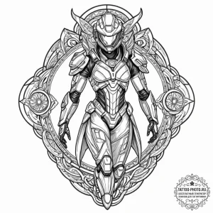 Tattoo sketch, andromeda in futuristic combat... - эскиз тату (№1752377466_0, 13.07.2025 03:31) — tattoo-photo.ru
